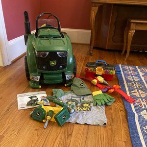 John Deere Tractor Engine, tool belt, tool box, shirt, hat, and gloves